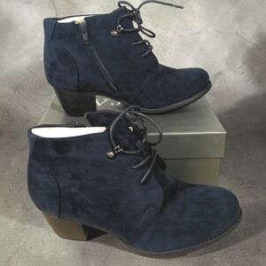 VJH‎ Confort Womens Size 7.5 New Ankle Boots Side Zipper Navy Blue Faux Suede